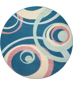 Nourison Home Grafix GRF21 Blue Multicolor 8 ft. Round Area Rug