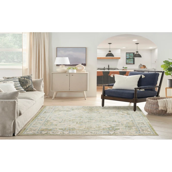 Nourison Astra Machine Washable Blue Green ASW12 5 ft. 3 in. X 7 ft. Rectangle Rug