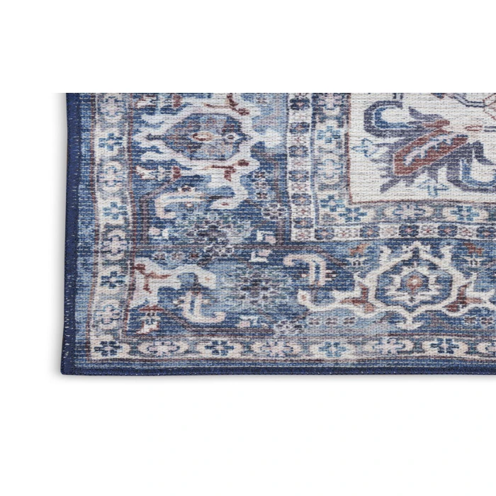 Nicole Curtis Machine Washable Series 1 Navy Ivory SR104 2 ft. 2 in. X 12 ft. Rectangle Rug