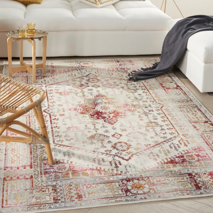 Nourison Vintage Kashan Area Rug VKA08-Ivory Red
