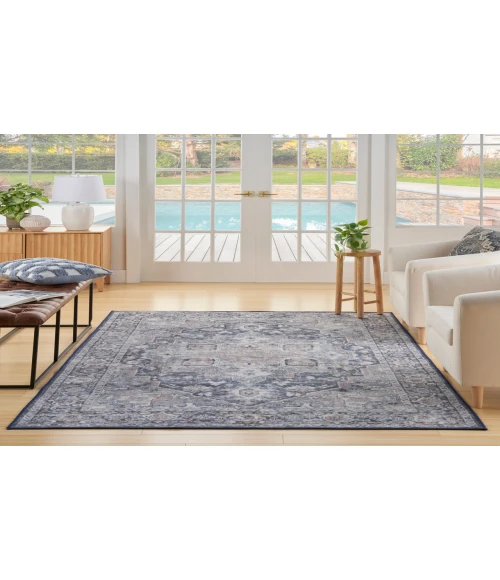 Nicole Curtis Machine Washable Series 1 Ivory Navy SR101 6 ft. X 9 ft. Rectangle Rug