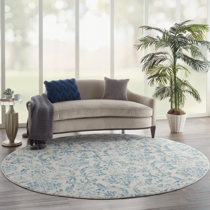Nourison Jubilant Round Area Rug JUB09-Ivory Blue