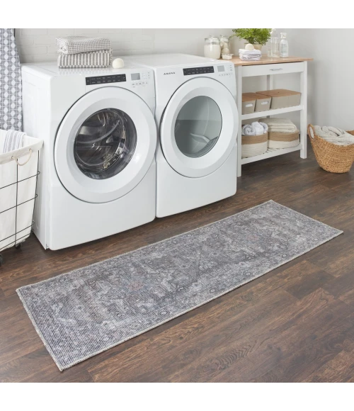 Nicole Curtis Machine Washable Series 1 Area Rug SR101 Black 7' Runner
