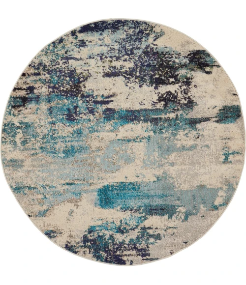 Nourison Celestial Round Area Rug CES02-Ivory/Teal Blue