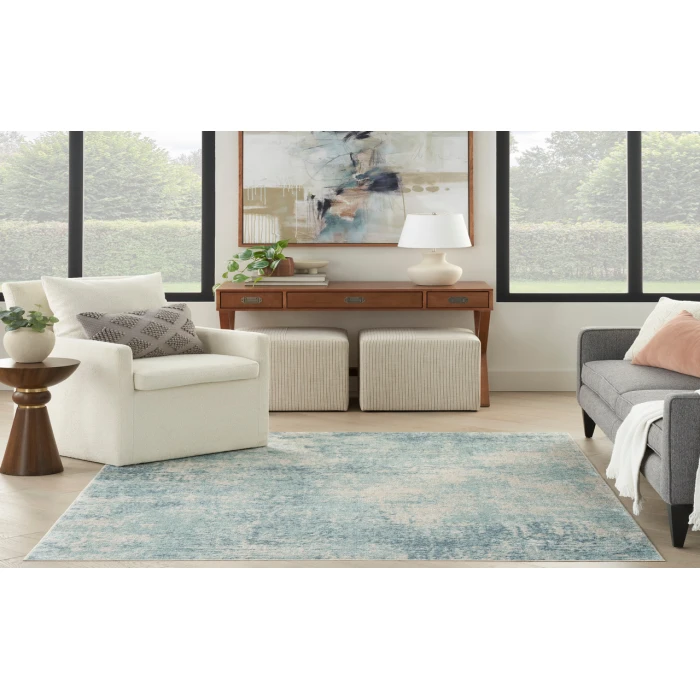 Nourison Astra Machine Washable Blue Ivory ASW07 4 ft. X 6 ft. Rectangle Rug