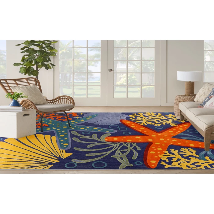 Nourison Aloha Navy Multicolor ALH24 9 ft. X 12 ft. Rectangle Rug