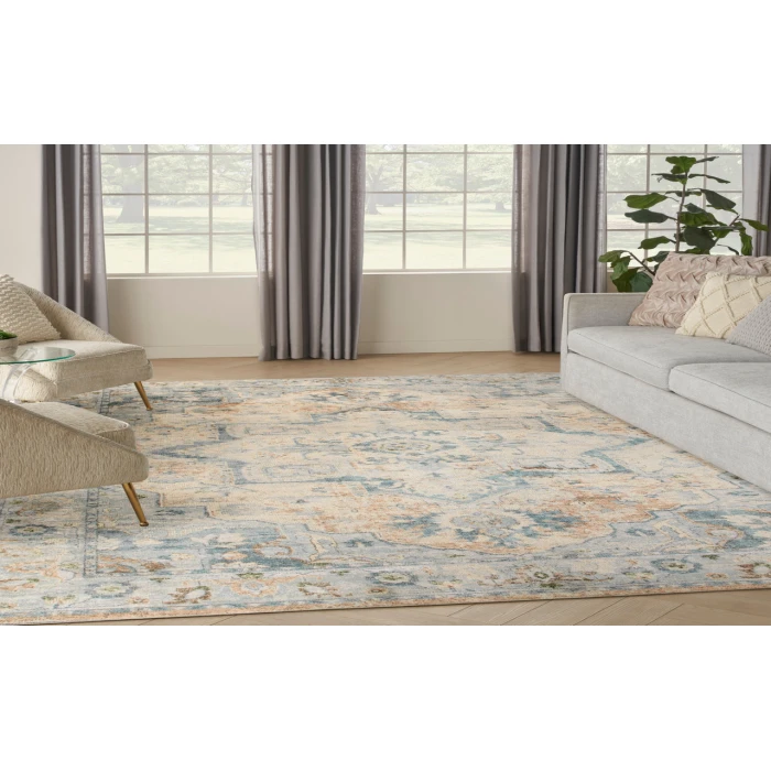 Nourison Astra Machine Washable Beige Blue ASW12 7 ft. 10 in. X 10 ft. Rectangle Rug