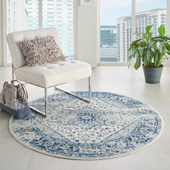 Nourison Tranquil Round Area Rug TRA06-Ivory/Light Blue