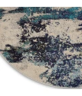 Nourison Celestial Round Area Rug CES02-Ivory/Teal Blue