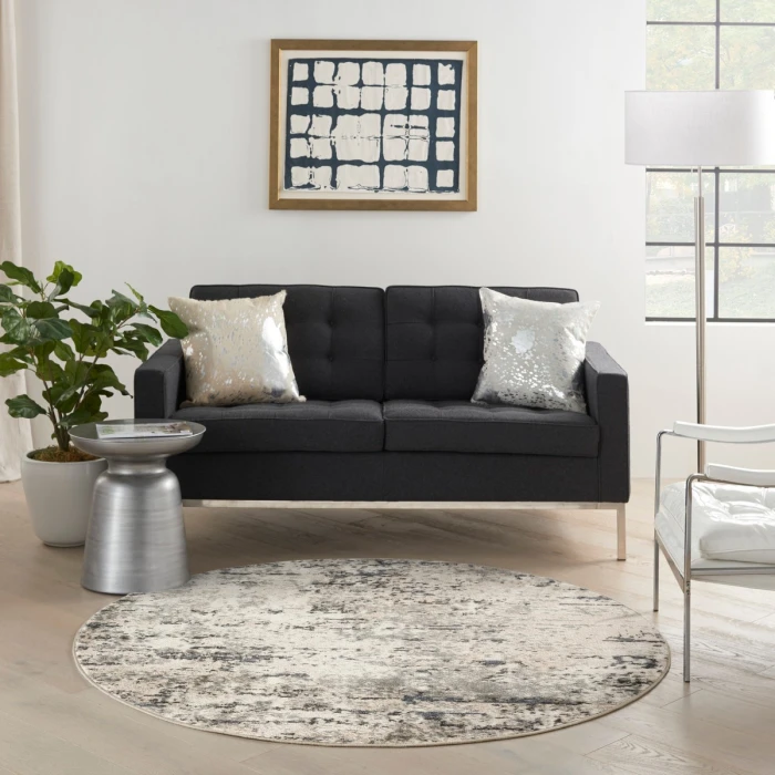 Nourison Quarry Ivory Blue Grey QUA01 8 ft. X Round Rug