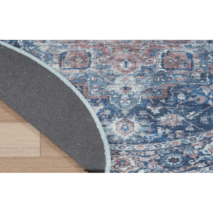 Nicole Curtis Machine Washable Series 1 Ivory Navy SR101 4 ft. Round Rug