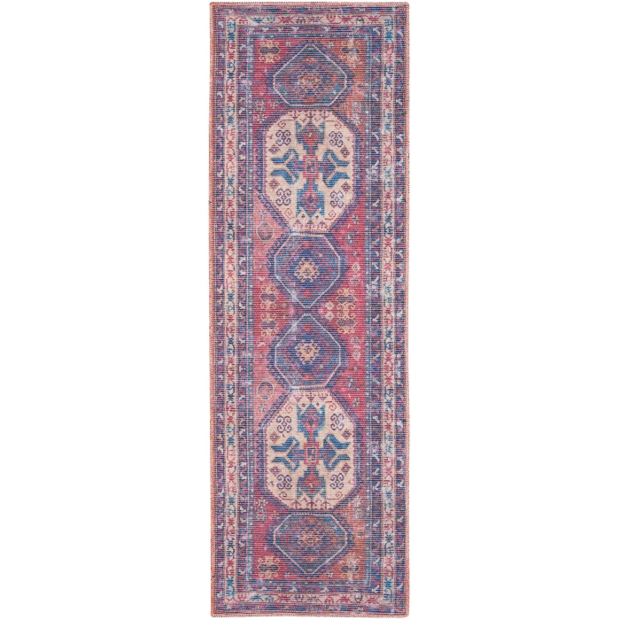 Nicole Curtis Machine Washable Series 1 Area Rug SR105 Red/Navy 7' Runner
