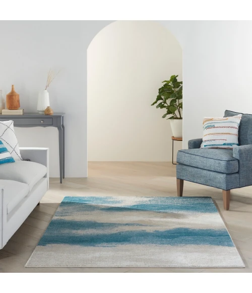 Nourison Maxell Area Rug MAE06 Ivory/Teal 5'3" x 7'3"