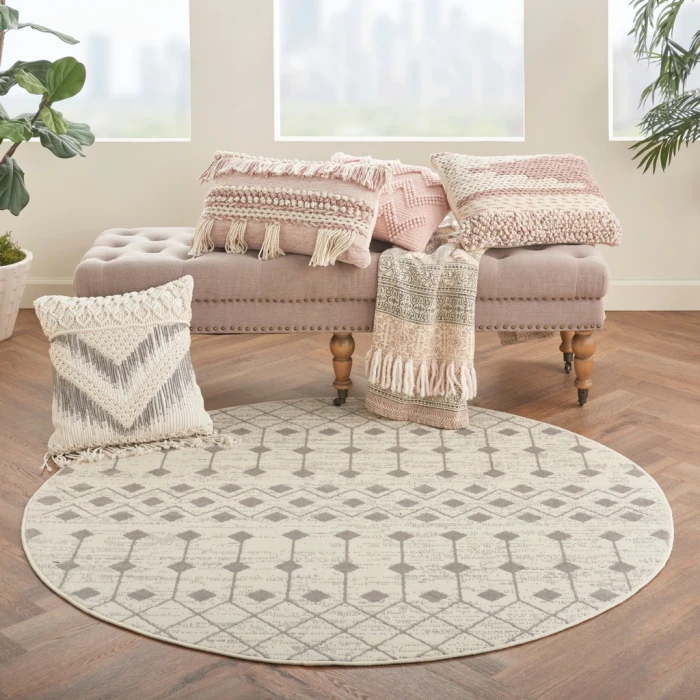 Nourison Grafix Round Area Rug GRF37-Ivory/Grey