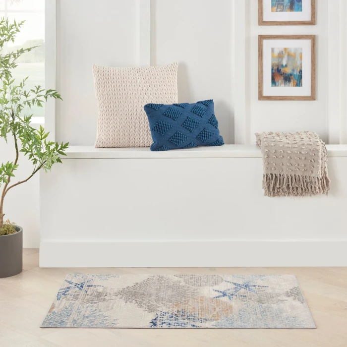 Nourison Seaside Ivory Grey Blue SDS04 3 ft. X 5 ft. Rect. Rug