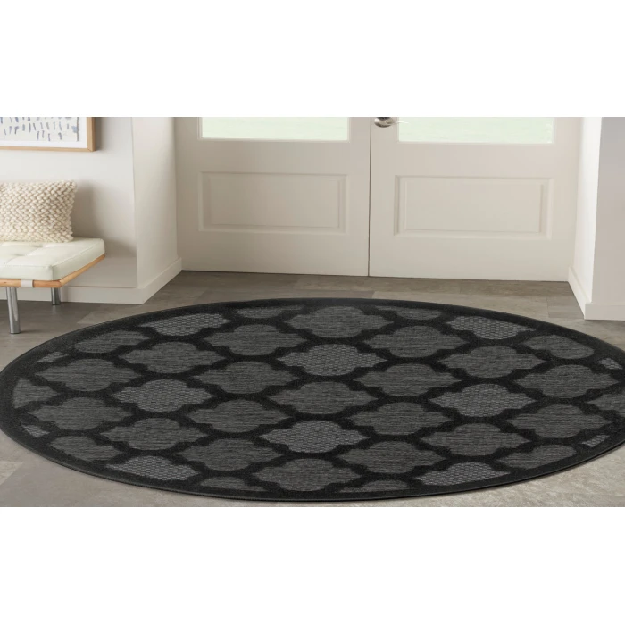 Nourison Easy Care Charcoal Black NES01 4 ft. Round Rug