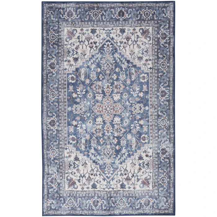 Nicole Curtis Machine Washable Series 1 Navy Ivory SR104 6 ft. X 9 ft. Rectangle Rug