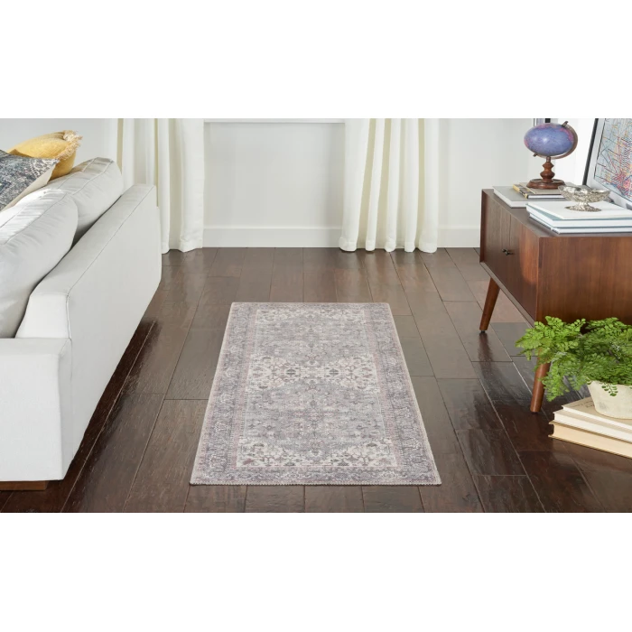 Nicole Curtis Machine Washable Series 1 Grey SR104 2 ft. 2 in. X 12 ft. Rectangle Rug