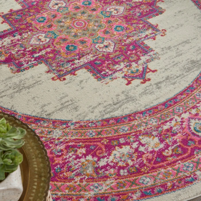 Nourison Passion Round Area Rug PSN03-Ivory/Fuchsia