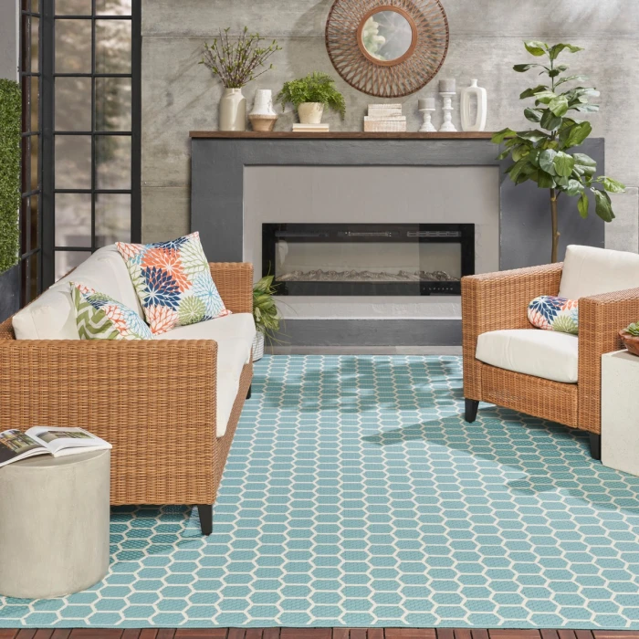 Nourison Twist Reversible Aqua TWS01 8 ft. X 10 ft. Rect. Rug