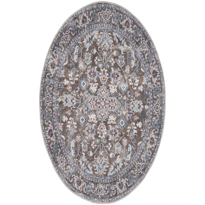 Nicole Curtis Machine Washable Series 1 Olive Ivory SR104 4 ft. Round Rug