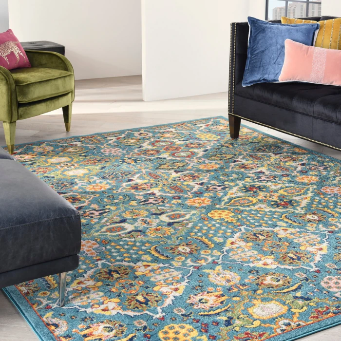Nourison Allur Area Rug ALR03 Turquoise Ivory