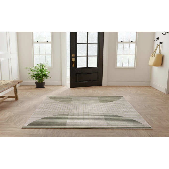 Nourison Astra Machine Washable Ivory Olive ASW03 5 ft. 3 in. X 7 ft. Rectangle Rug