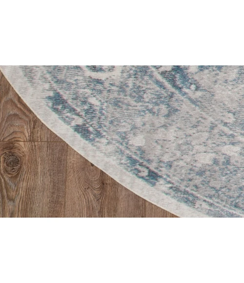 Nourison Astra Machine Washable Blue Ivory ASW11 5 ft. 3 in. Round Rug