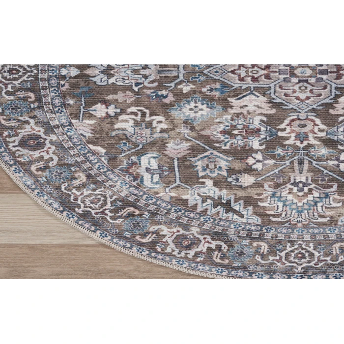 Nicole Curtis Machine Washable Series 1 Olive Ivory SR104 4 ft. Round Rug