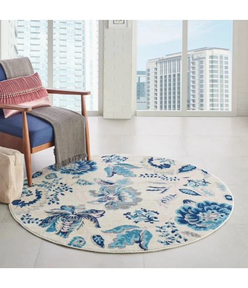 Nourison Tranquil Round Area Rug TRA02-Ivory/Light Blue