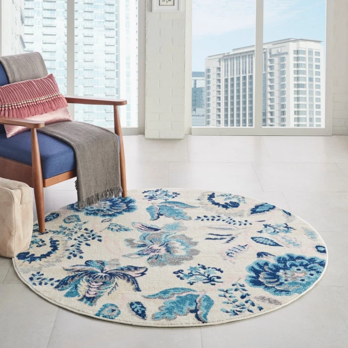 Nourison Tranquil Round Area Rug TRA02-Ivory/Light Blue