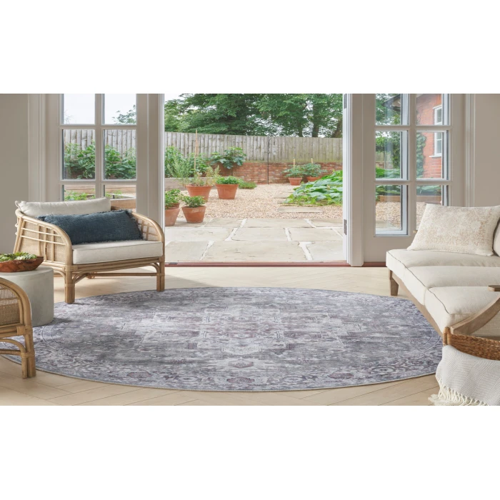 Nicole Curtis Machine Washable Series 1 Ivory Grey SR101 7 ft. 10 in. Round Rug