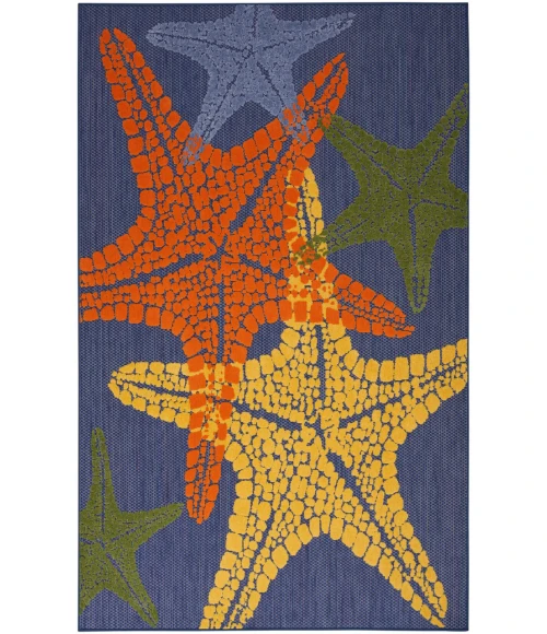 Nourison Aloha Blue Multicolor ALH28 5 ft. 3 in. X 7 ft. 5 in. Rectangle Rug