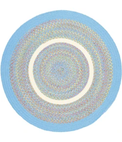 Rhody Kids' Isle Aqua Blue KI07 6 ft. X 6 ft. Round Braided Rug