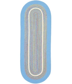 Rhody Kids' Isle Aqua Blue KI07 2 ft. X 4 ft. Oval Runner Braided Rug