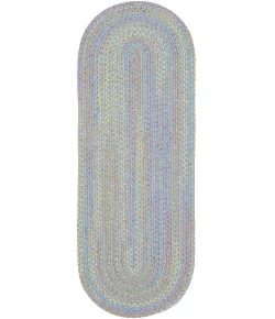 Rhody Playtime Aqua Blue PT07 2 ft. X 8 ft. Oval Runner Braided Rug