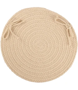 Rhody Solid Poly Cream S001 15 in. X 15 in. Chair Pad Braided Rug