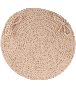 Rhody Solid Poly Beige S003 15 in. X 15 in. Chair Pad Braided Rug