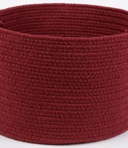 Rhody Solid Poly Colonial Red S005 18 in. X 12 in. Basket Braided Rug