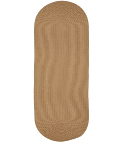 Rhody Solid Poly Camel S006 2 ft. X 6 ft. Oval Runner Braided Rug