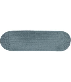 Rhody Solid Poly Ocean Blue S009 8 in. X 28 in. Stair Tread Set-of-13 Braided Rug