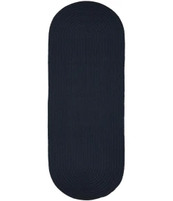Rhody Solid Poly Navy S012 2 ft. X 4 ft. Oval Runner Braided Rug