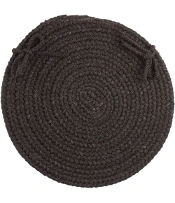 Rhody Solid Poly Black S016 15 in. X 15 in. Chair Pad Braided Rug