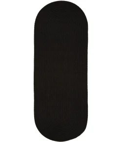 Rhody Solid Poly Black S016 2 ft. X 4 ft. Oval Runner Braided Rug