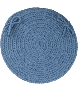 Rhody Solid Poly Marina Blue S028 15 in. X 15 in. Chair Pad Braided Rug