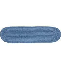 Rhody Solid Poly Marina Blue S028 8 in. X 28 in. Stair Tread Set-of-13 Braided Rug