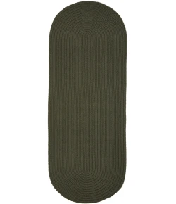 Rhody Solid Poly Dark Sage S029 2 ft. X 4 ft. Oval Runner Braided Rug