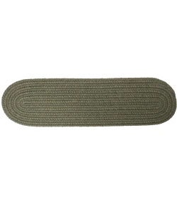 Rhody Solid Poly Dark Sage S029 8 in. X 28 in. Stair Tread Braided Rug