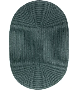 Rhody Solid Poly Teal S034 7 ft. X 9 ft. Oval Braided Rug