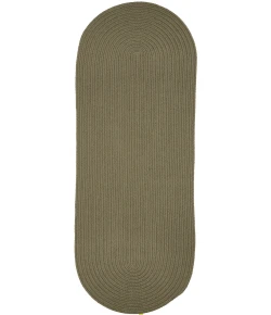 Rhody Solid Poly Moss Green S035 2 ft. X 4 ft. Oval Runner Braided Rug